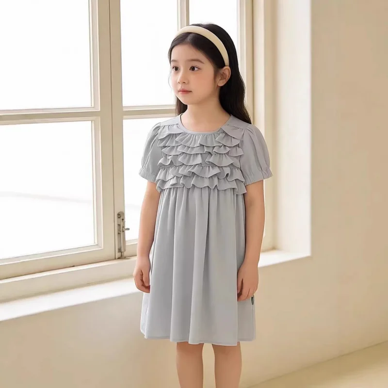 Little girl's super fairy dress2026New Summer Cool and Breathable Chiffon Short-Sleeve French Little Princess Dress