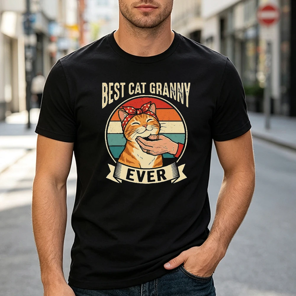 Cute Orange Cat With Red Bandana Graphic Print T Shirt Men Summer Casual Short Sleeve Tee Tops Funny Animal Lover Gift