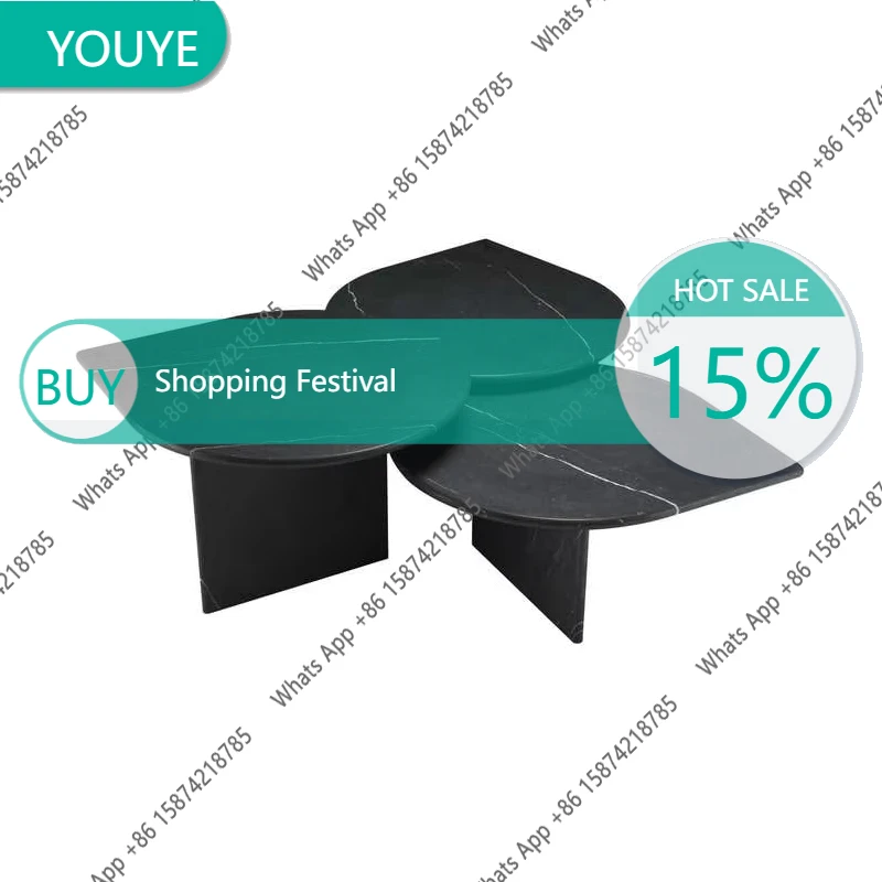 Комплект журнальных столиков X Italian Design из черного мрамора – столы-гнезда в форме листа, роскошный тройной приставной столик для дивана для декора гостиной