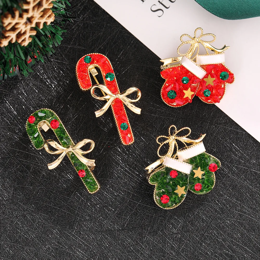 2025 Christmas Brooches Pins For Women Men Luxury Walking Stick Snowflake Xmas Tree Accessories Holiday Gifts