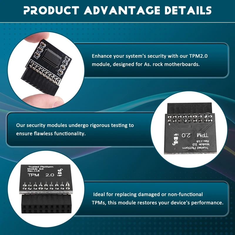Módulo de segurança TPM2.0 para placas-mãe As.Rock LPC 18 pinos Módulo TPM para Asrock Rack