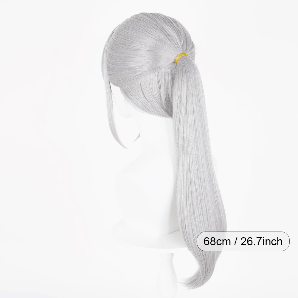 Silver Grey Long Straight Synthetic Wigs with Bangs Anime Game Cosplay Fluffy Heat Resistant Wig for Daily Party