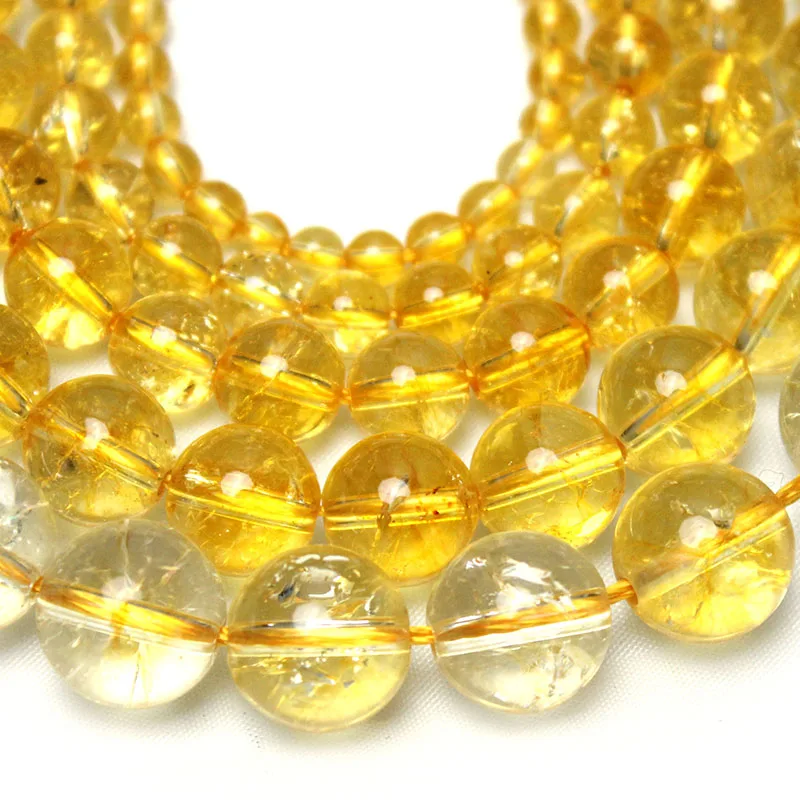 Natural AAA+ Citrines Stone Crystal Round Loose Beads Yellow Quartz For Jewelry Making DIY Necklace Bracelet 15\'\' 4/6/8/10/12mm