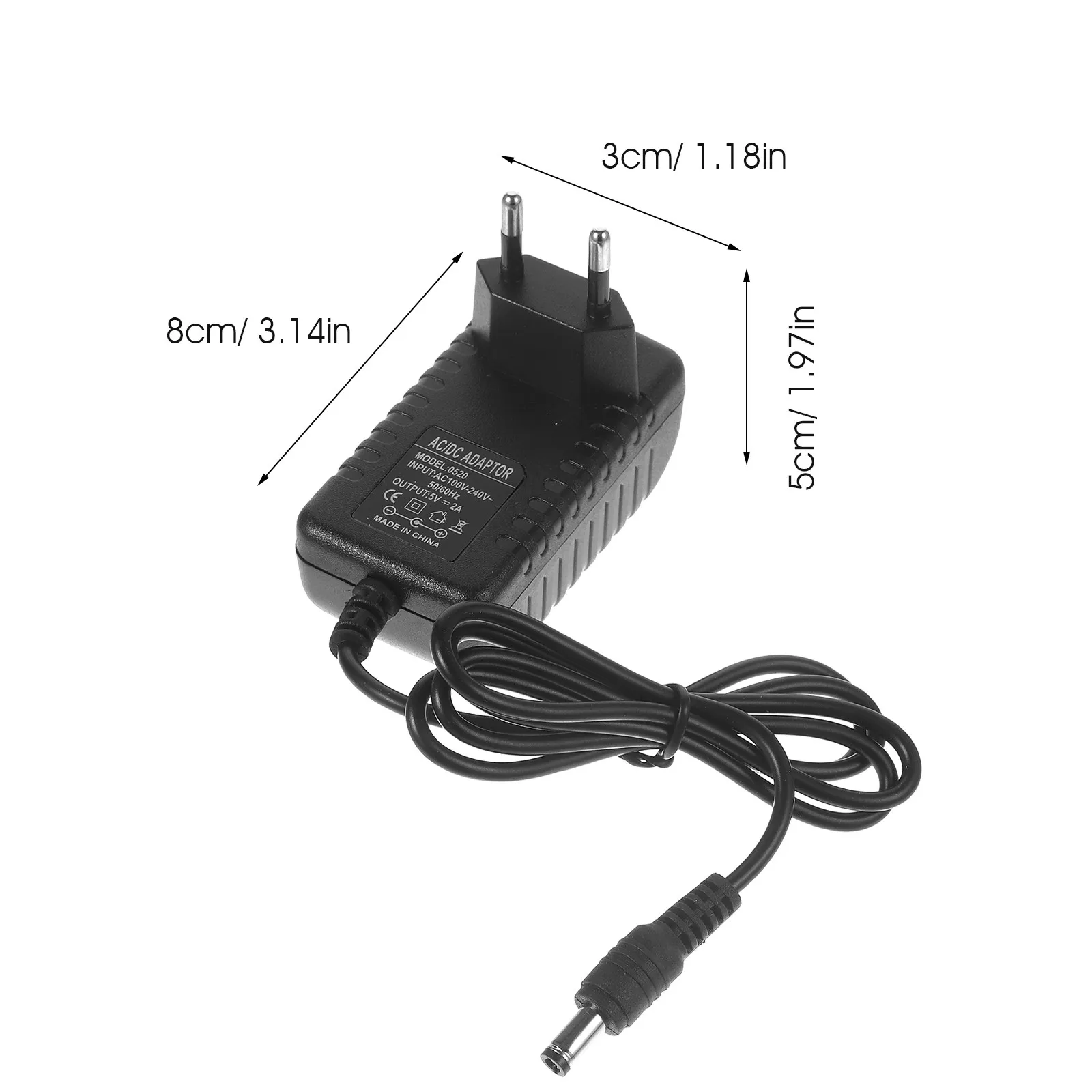 Black 5.5mm X 2.1mm Power Adapter Charger 5V 2A Dc Output Ac 100-240V Input Eu Plug Robust Plastic Metal Construction Home