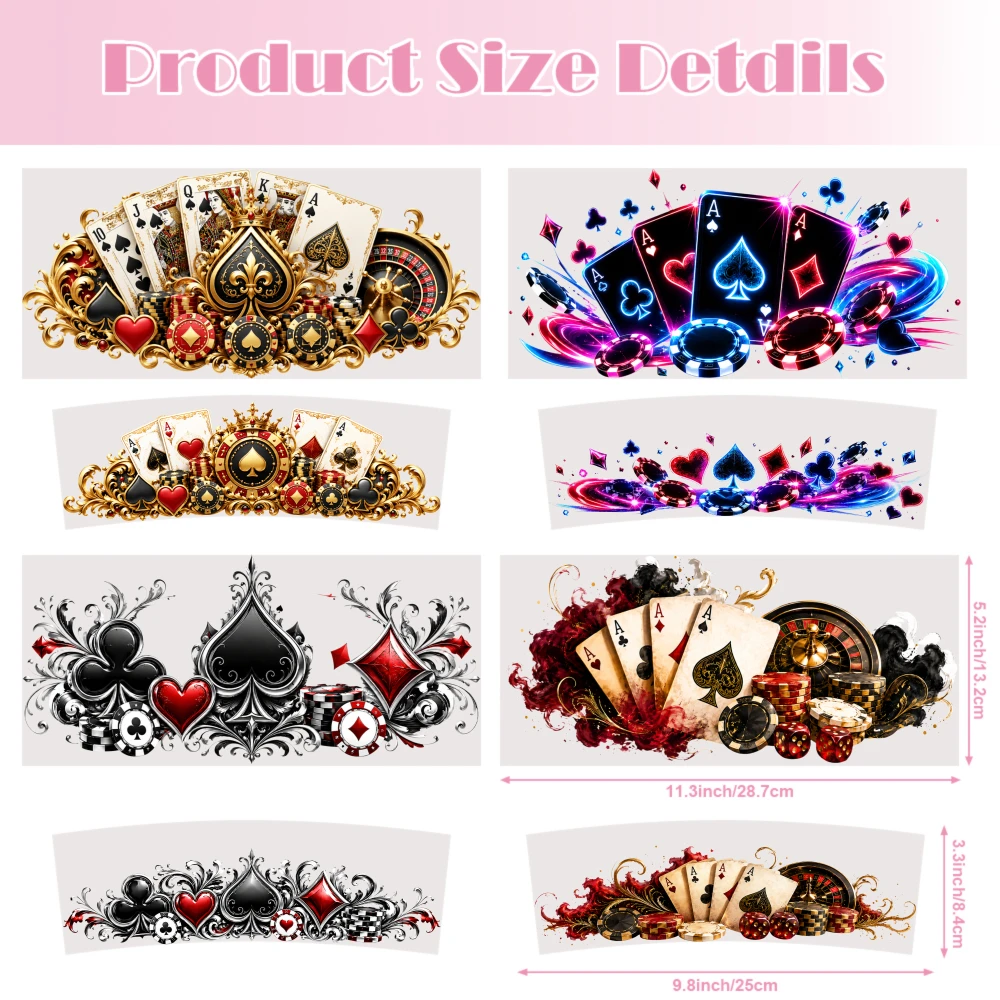 4 Sheets Casino Cards Spades Hearts Diamonds Clubs Poker Chips Roulette Wheel Ace Joker Gold Ornate Red Black White Blue