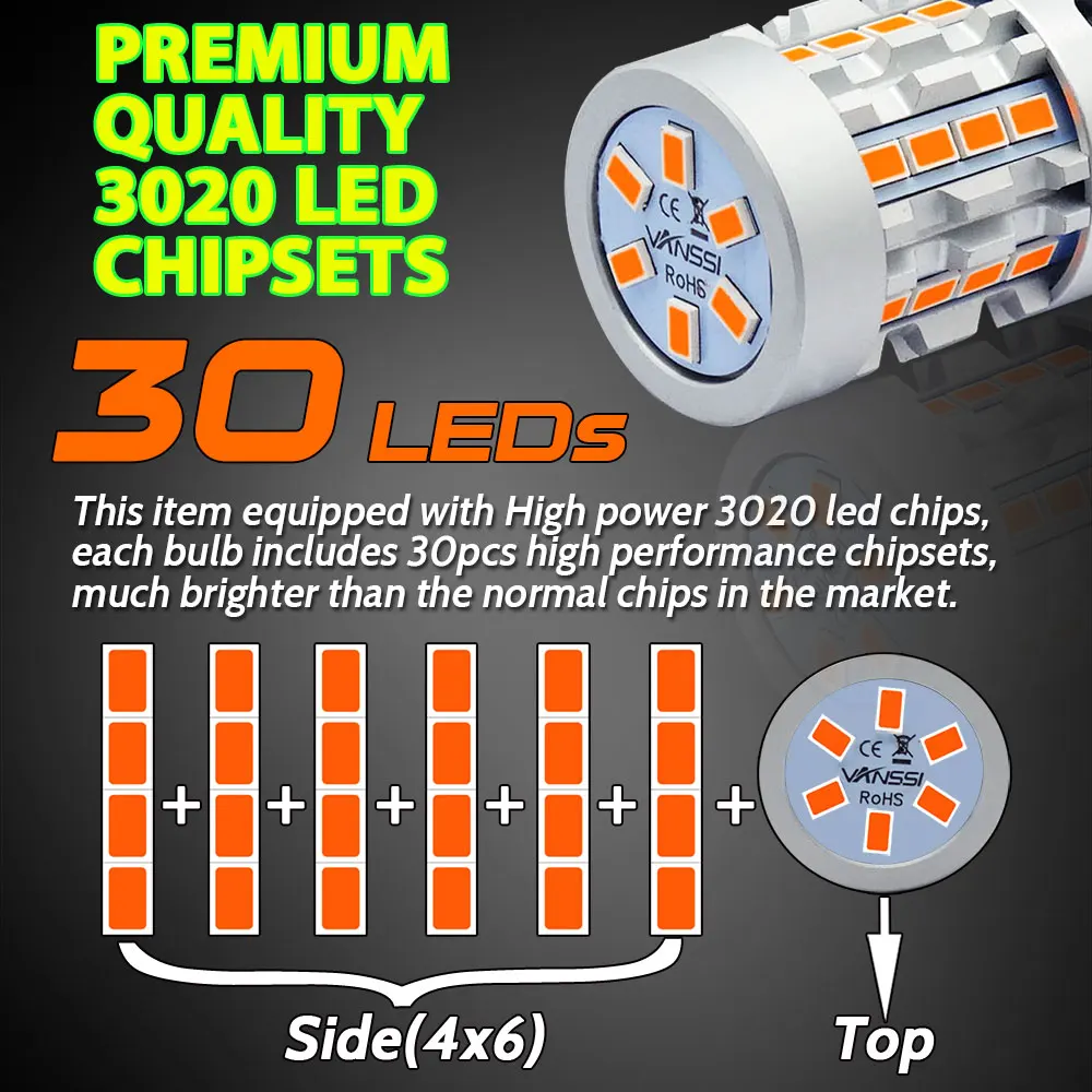 2Pcs 7440 7440NA Wy21w Canbus Error Free LED Bulb Amber Yellow