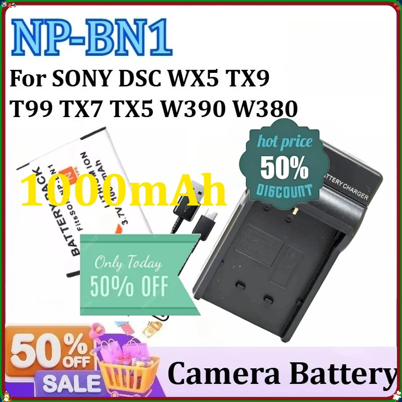 

For SONY DSC WX5 TX9 T99 TX7 TX5 W390 W380 W350 W320 W360 QX100 NPBN1 Batterie Charger NP-BN1 NP BN1 1000mAh Battery