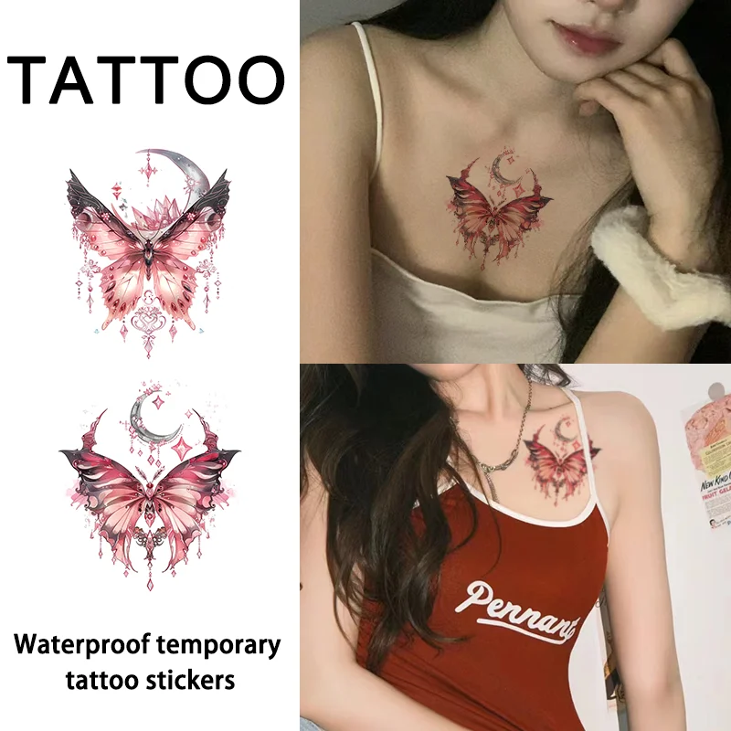 Maple Leaf and Moon Waterproof Temporary Tattoo Sticker, for Use on Chest and Arms, Long-lasting, Realistic, Fake Tattoo