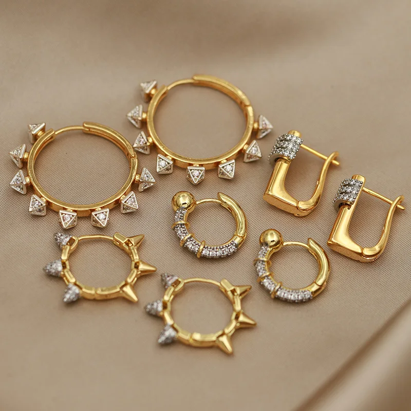 עגילי סטאד גיאומטריים מקריסטל עיצוב חדש לנשים תכשיטי מותג אופנה יוקרתיים עם חרוזי זירקוניה עדינים
