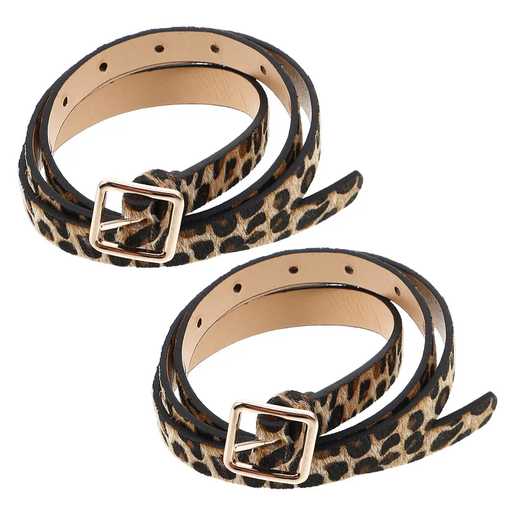 

2 pcs Leopard Print Belt Adjustable Waist Cheetah Decorative Ladies Belts Animal Fashion Fake Western Style