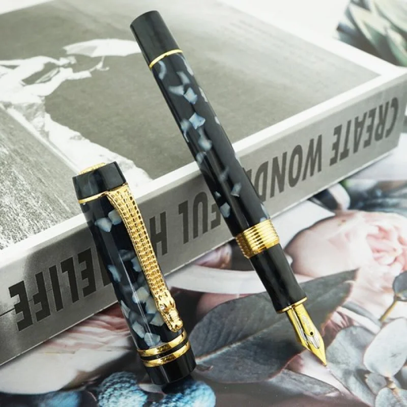 

A+ Crocodile 806 Celluloid Fountain Pen Ice Black Medium Nib Alligator Clip Ink Pen