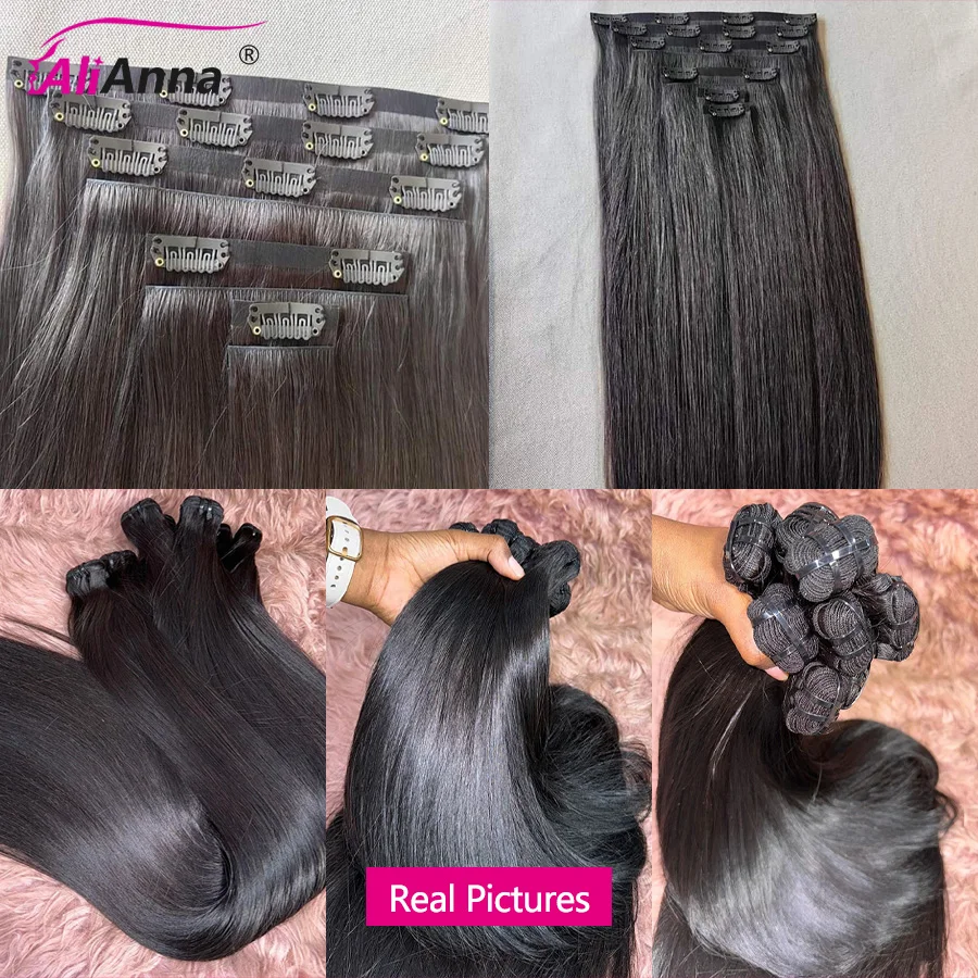 Rechte Clip In Haarverlenging Menselijk Haar Braziliaanse Ruwe Menselijk Haar Clips Ins 120 G/set Naadloze Clip In Human Hair Extensions