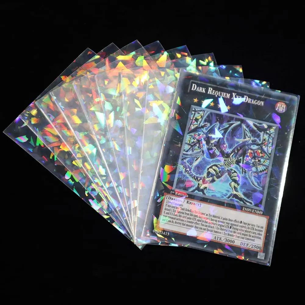 100 pçs laser piscando cartão mangas macio claro negociação protetor titular pasta para pokemon tcg jogo yugioh cartões de beisebol foto