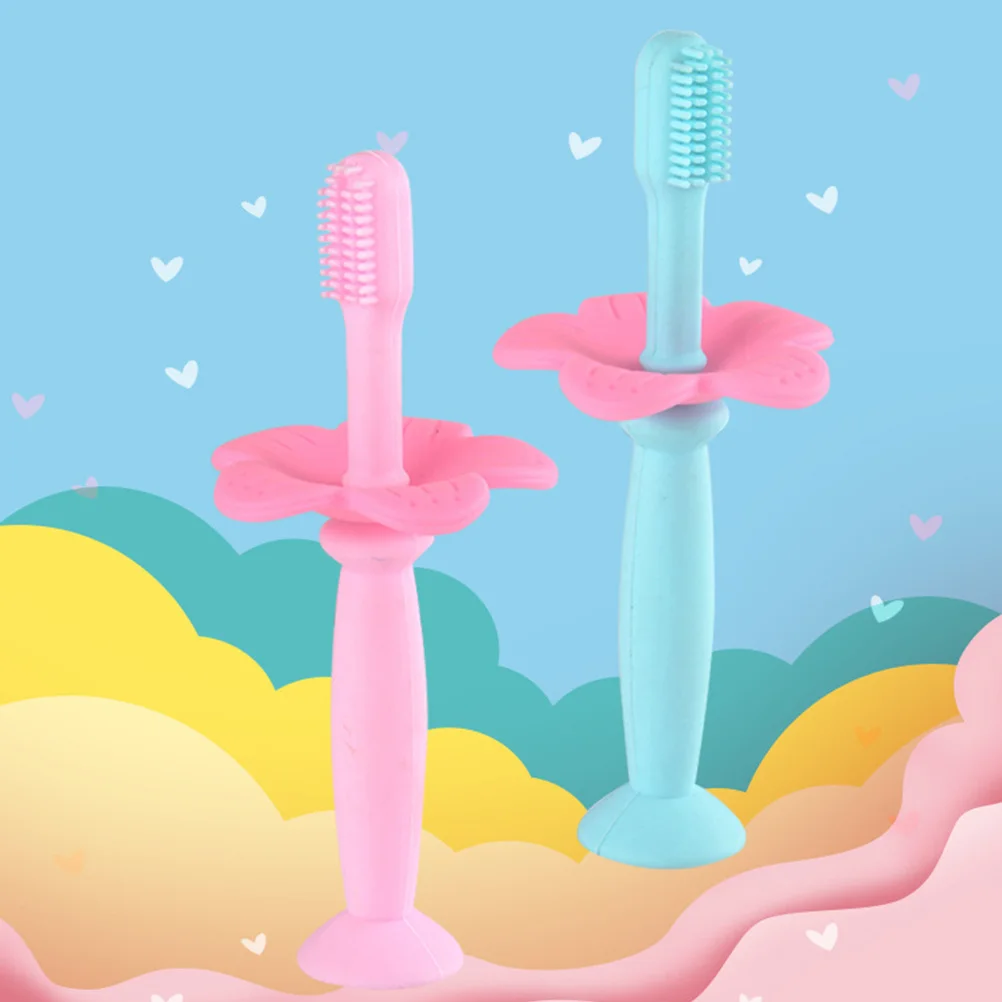 2 قطعة فرشاة أسنان الطفل سيليكون التدريب فرشاة الأسنان للعناية بالفم الرضع شعيرات ناعمة مع واقية يربك تصميم آمن للمضغ #2