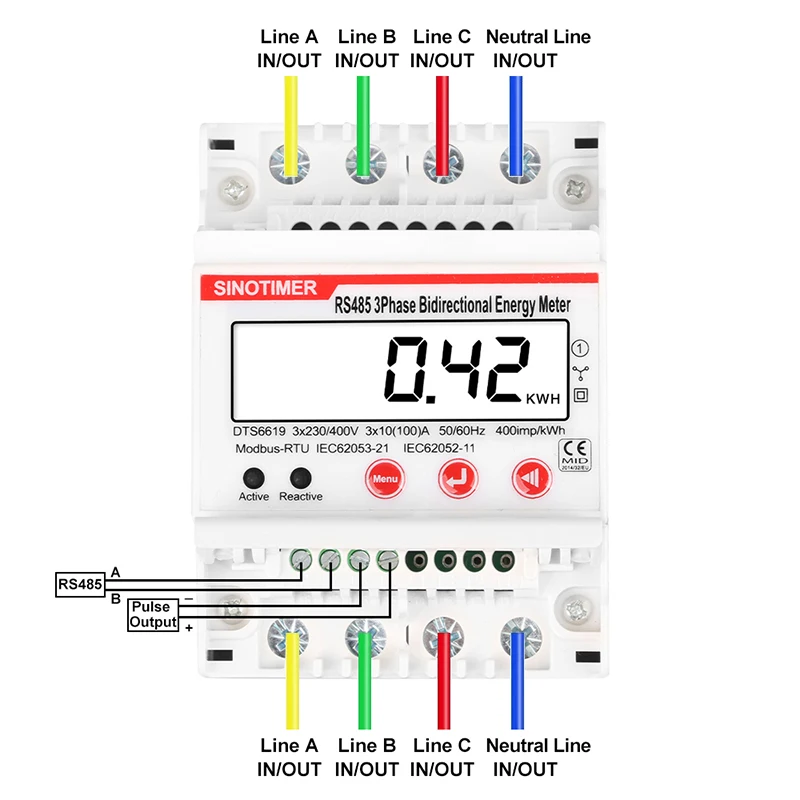 RS485 Dgital dwukierunkowy watomierz 100A 380V AC trójfazowy fotowoprzewodnikowy licznik energii kWh moc napięcie prądu Instrument