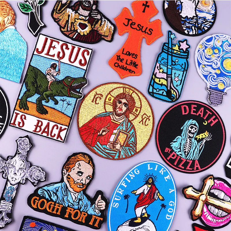 

Jesus Cross Patch Iron On Patches For Clothing Thermoadhesive Patches On Clothes Waves Outdoor Embroidery Patch Stickers Badges