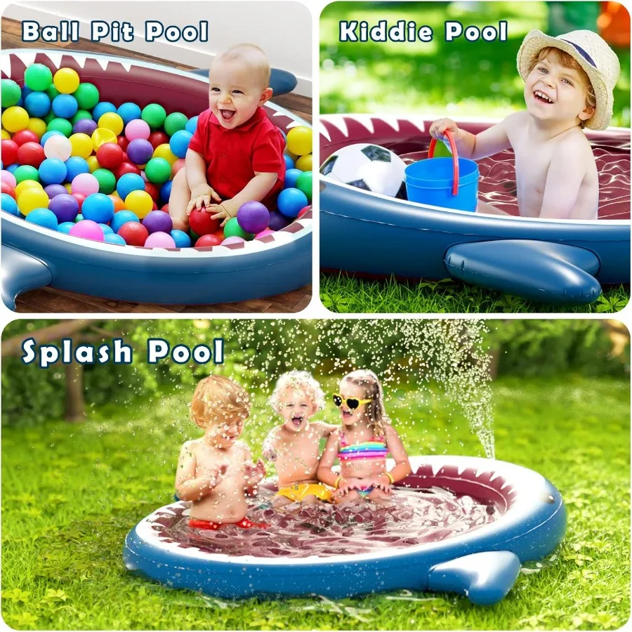 Irrigatore gonfiabile per piscina Kiddie da 71 pollici 3 in 1 con design a squalo per cani e giochi d'acqua estivi all'aperto per ragazzi e ragazze