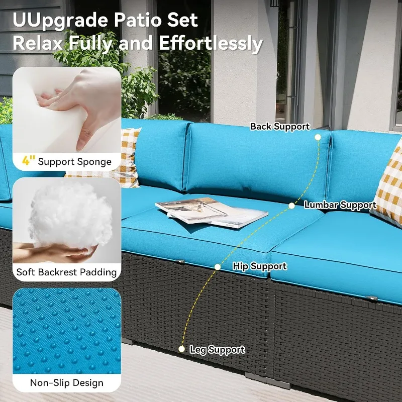 Aoxun Patio Furniture Set, 7 Piece Outdoor Sectional Sofas with Waterproof Cover, Wicker Rattan Outdoor Furniture Patio