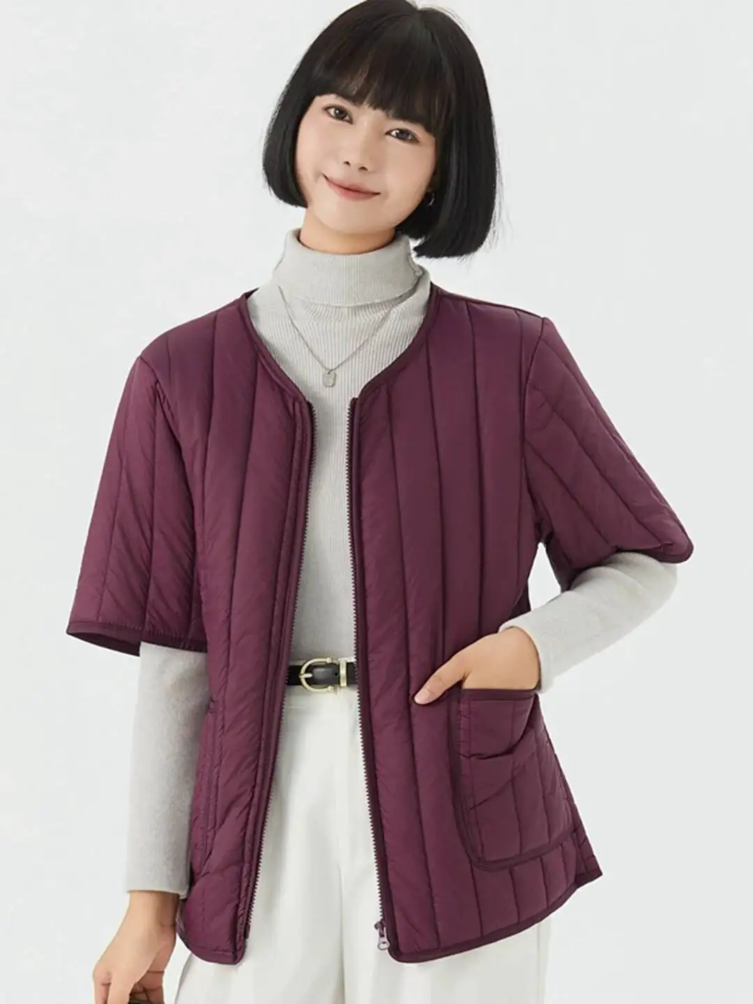 سترة نسائية من القطن خفيفة الوزن بقصة ضيقة وسحاب داخلي حراري للخريف والشتاء