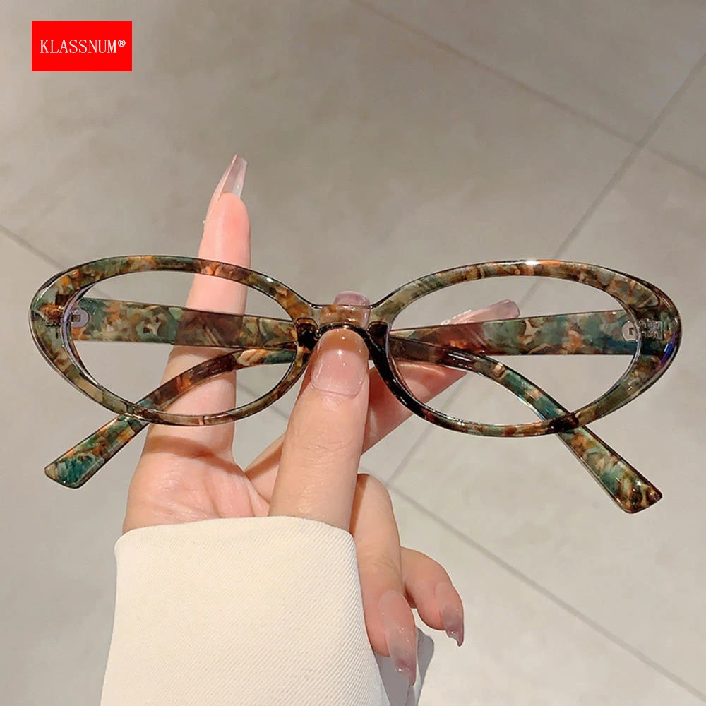 KLASSNUM Vintage Transparent Glasses Women's Decorative Glasses Small Oval Frame Y2K Anti Blue Light Computer Eyepieces Narrow