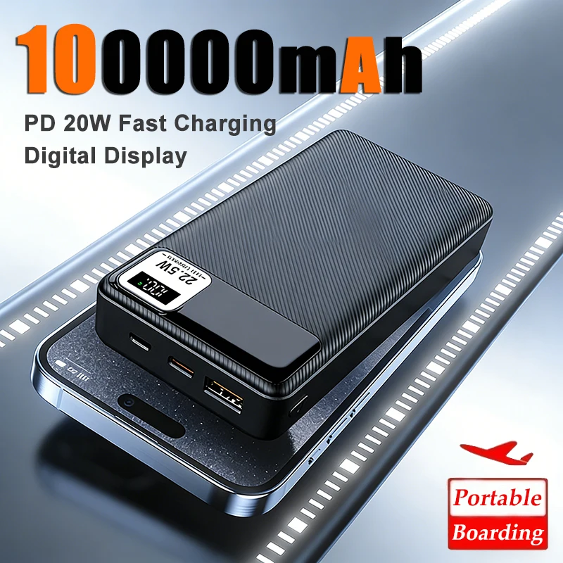 100000mAh Power Bank 22.5W Fast Charging Portable Charger External Battery High Capacity Powerbank For iPhone Huawei Oneplus