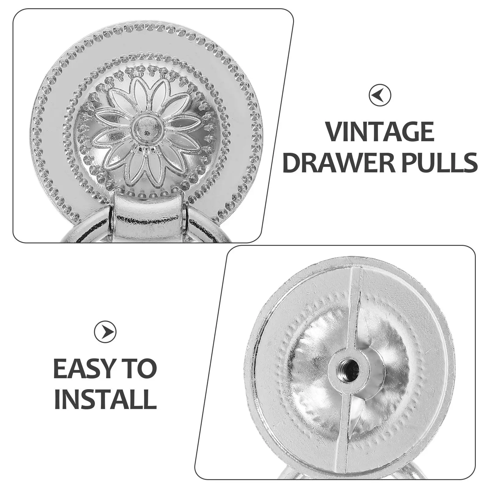 4Pcs Smooth Finish Vintage Drawer Pulls Chrysanthemum Design Style Metal Handles for Kitchen Cabinets Dressers Farmhouse
