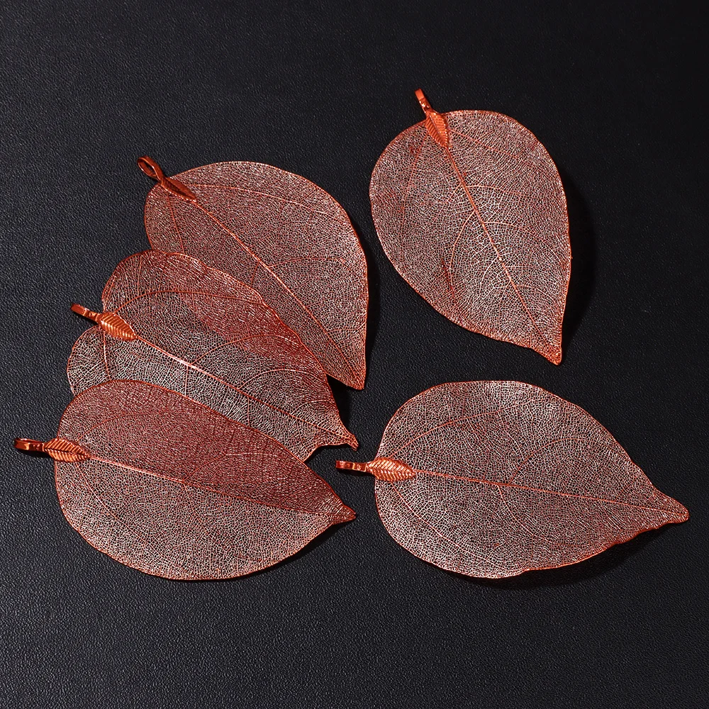 5Pcs Natural Leaf Pendants Colorful Electroplated Hollow Flat Leaves Charms For Making Necklace DIY Jewelry Earrings 40-60mm