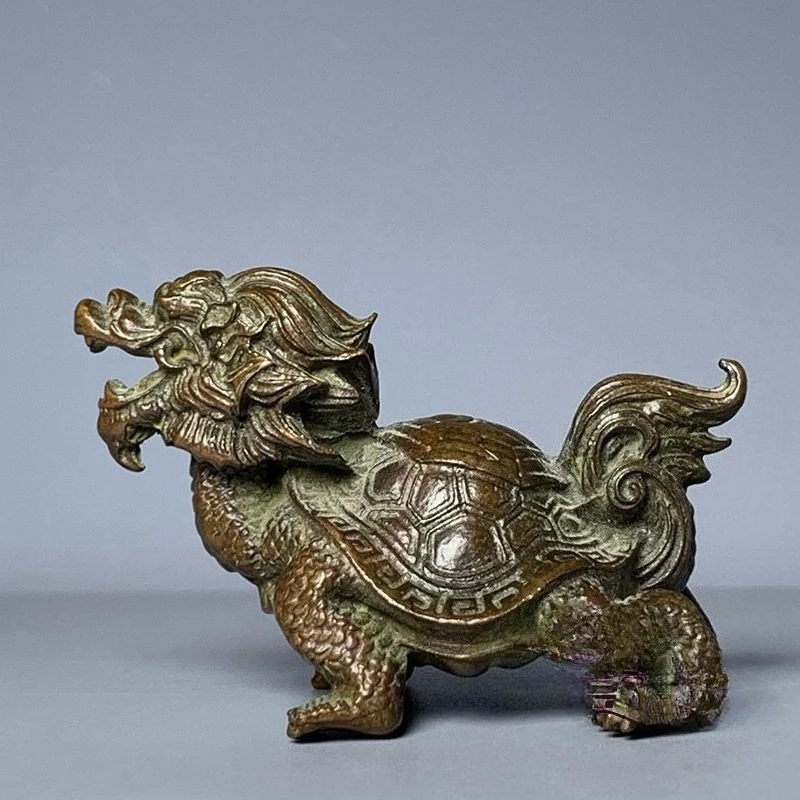Vintage Dragon Turtle Statue Chinese Feng Shui Dragon Tortoise Figurine Wealth Lucky Small Metal Ornament Home Desktop Decor