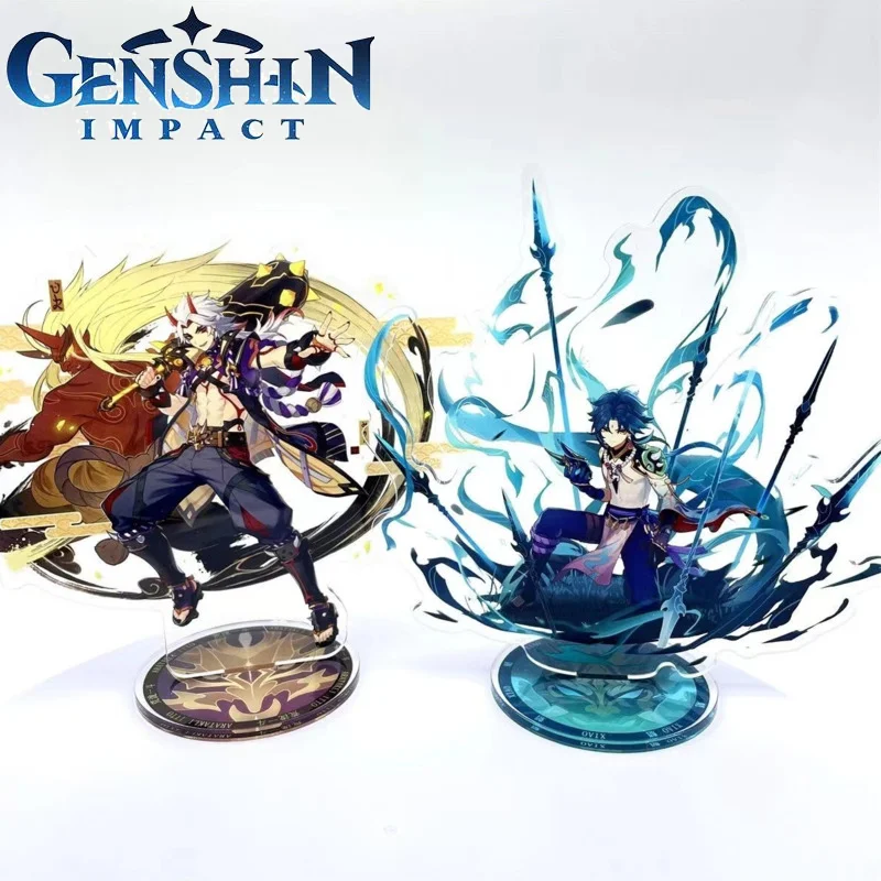 Genshin Impact Xiao Standing Card Toys Zhongli Klee Mona Yae Miko Traveler Anime Figure Acrylic Model Plate Desk Decor Fans Gift