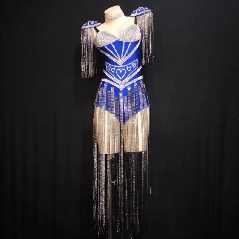 Damski czarno-biały kombinezon z frędzlami i dżetami, seksowny strój z chwostami na imprezę urodzinową, dla piosenkarki, zespołu tanecznego, kostium sceniczny.