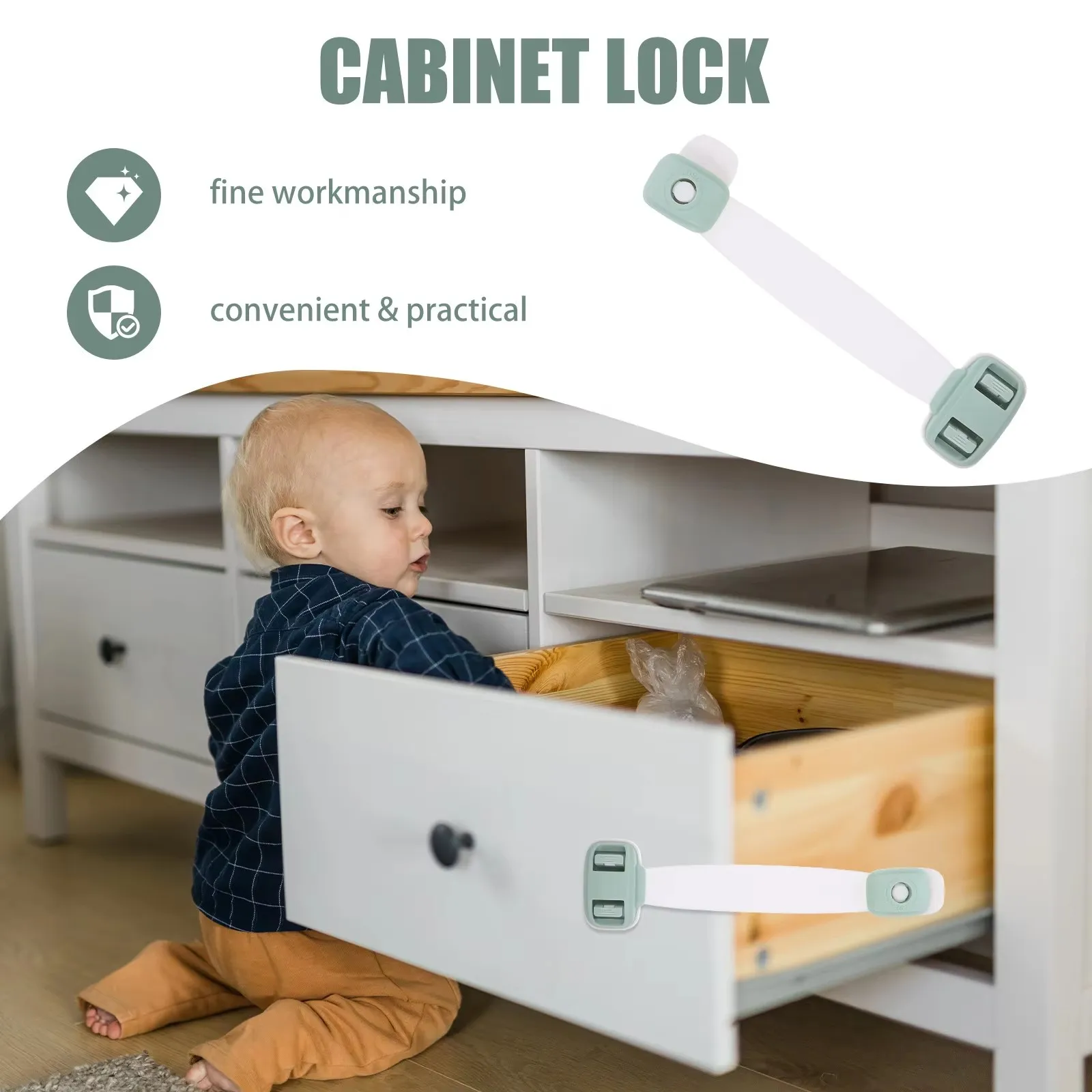 1-4Pcs Child Safety Cabinet Locks ABS Double Press Buckle 360 Degree Rotation for Refrigerator Drawer Door Baby Proofing Latch