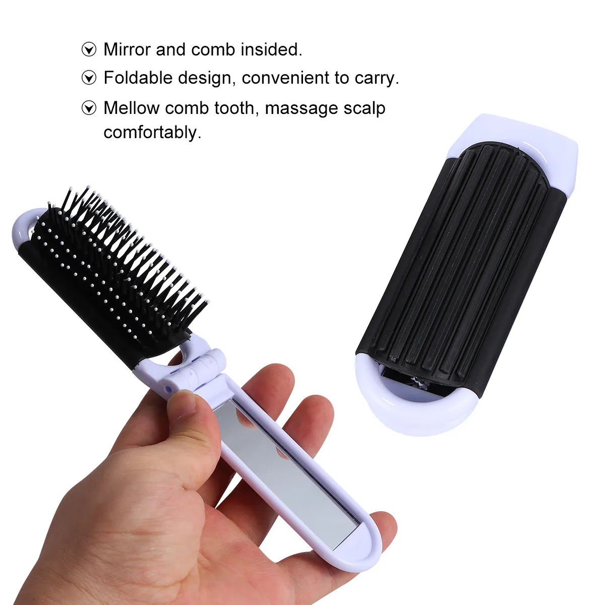 

3Pcs Pocket Folding Comb with Mirror Portable Anti-Static Detangling Hair Comb Compact for Travel Outdoor White Black Blue