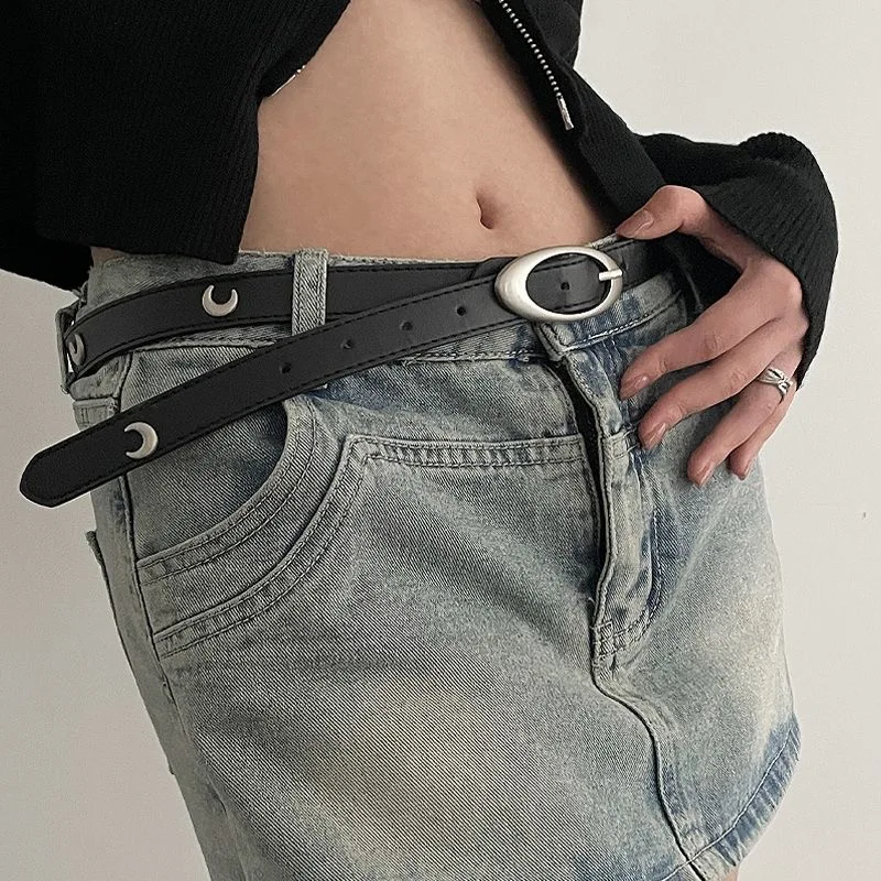 Vintage Belt Moon Star Punk Crescent Decoration Couple Y2k Buckle Metal Gothic Men Women Pu Leather Waistband Jeans Pants Belt