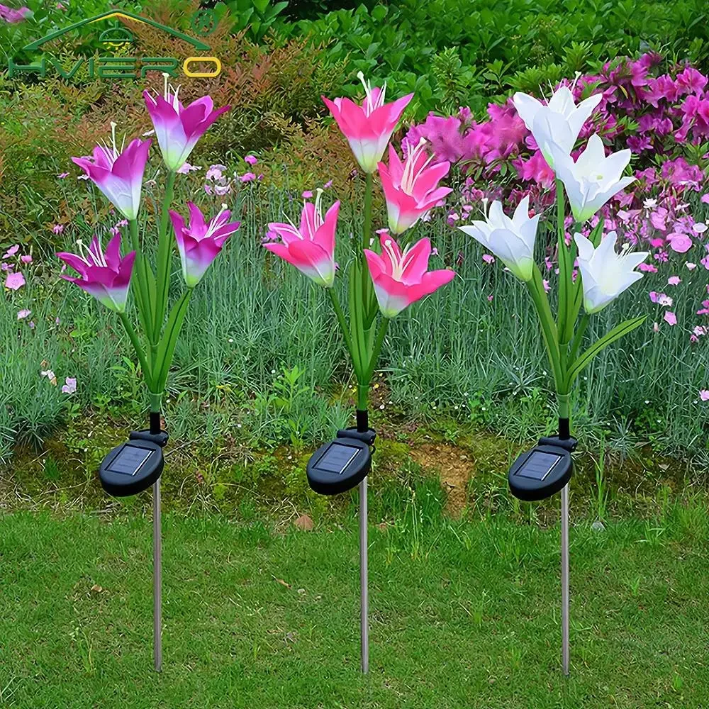 

Outdoors LED Solar Lawn Lighting Red Color Lily Garden Flower Waterproof Courtyard Park Pathway Villa Decorative Atmosphere Lamp