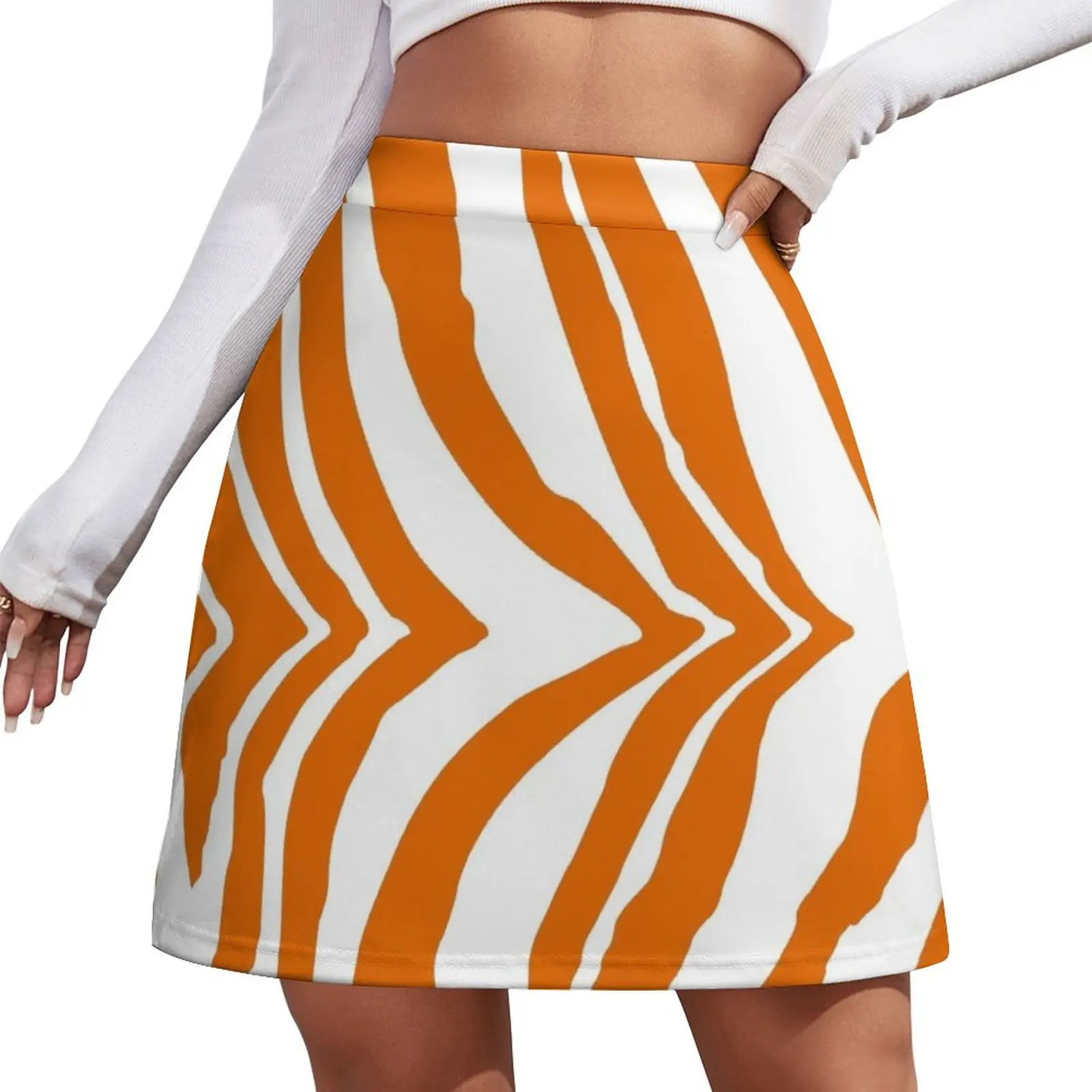 

Zebra: Burnt Orange and White Mini Skirt Sexy mini skirt kpop Woman short skirt
