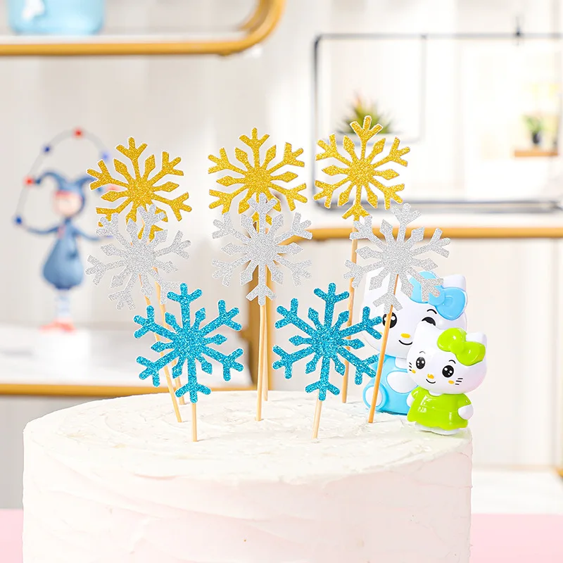 

10pcs Christmas Valentine's Day Cake Decoration Snowflake Birthday Decoration Cake Dessert Table Decoration