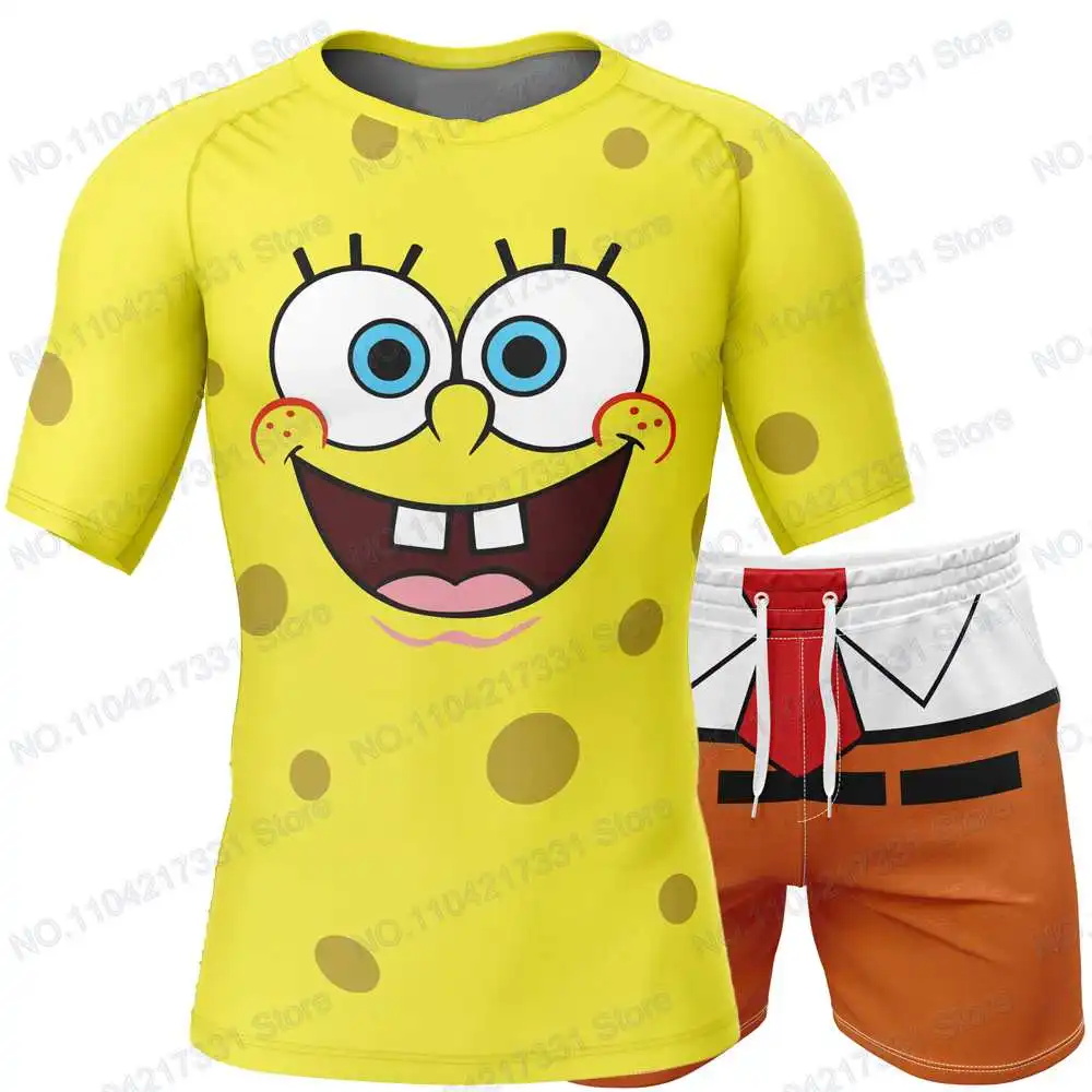 Popular Cartoons Anime Rash Guards Surfing Jersey Beach Shirts Swimwear Diving Gym Shorts MMA BJJ Men Jiu Jitsu Fitness Sets