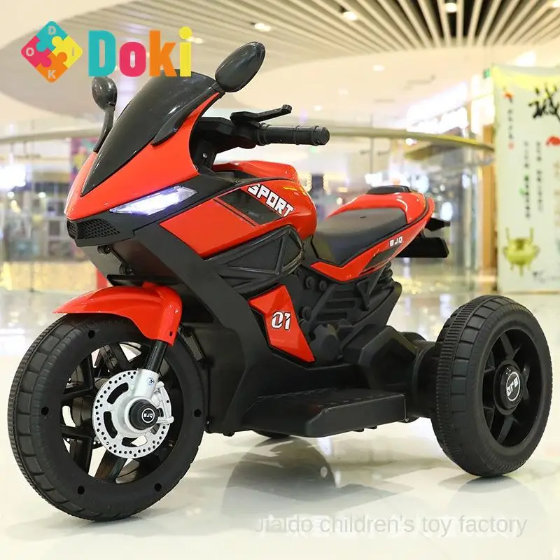 Doki Toy Children\'s Electric Motorcycle Tricycle 2-6 Boys And Girls Electric Toy Car Can Sit People Stroller Battery Car 2023