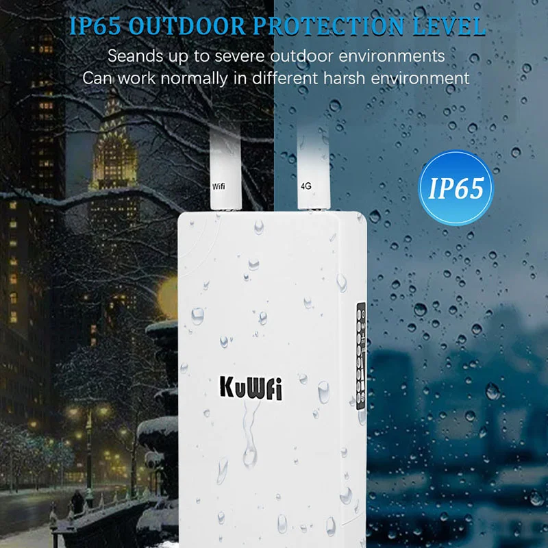 KuWFi-enrutador inalámbrico 4G LTE para exteriores, enrutador WiFi de 150Mbps, enrutador de tarjeta SIM 4G, antena externa desmontable de alta