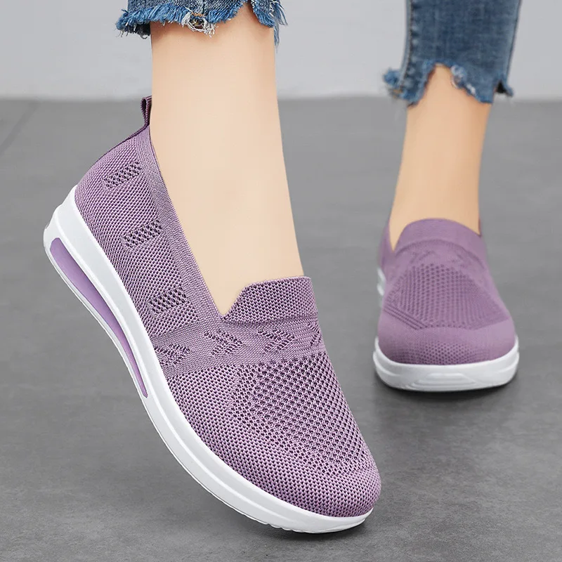 Scarpe casual slip-on traspiranti in tessuto volante autunnale da donna scarpe singole con suola morbida