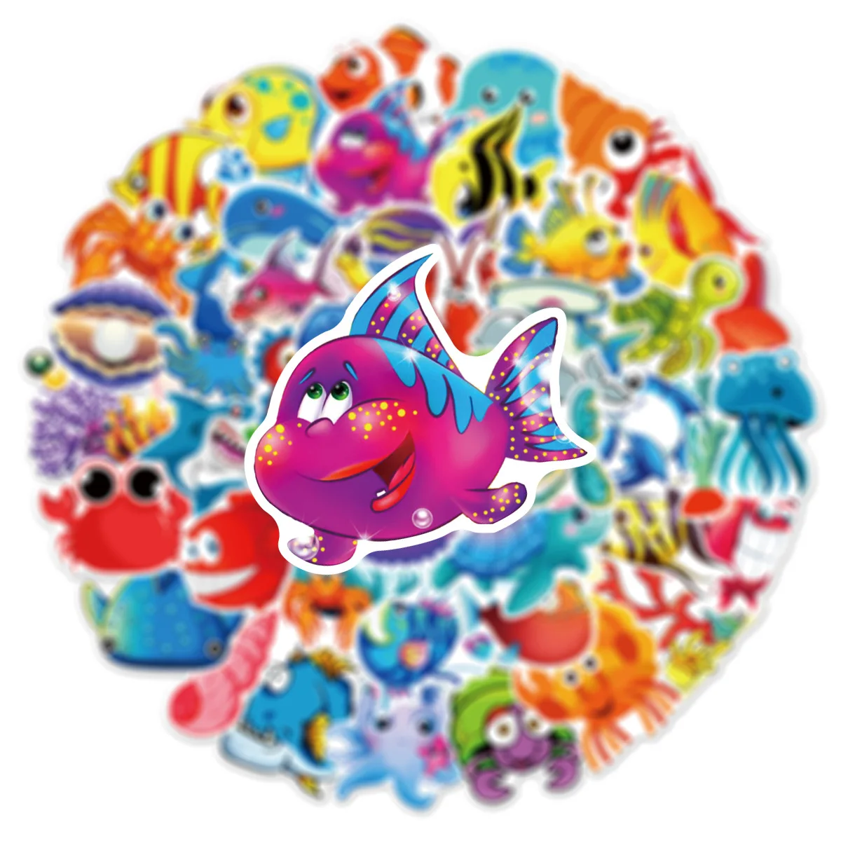 50Pcs Sea Fishes Animal Cartoon Stickers Ocean World Plants Coral Jellyfish Cute Decals DIY Diary Laptop Sticker