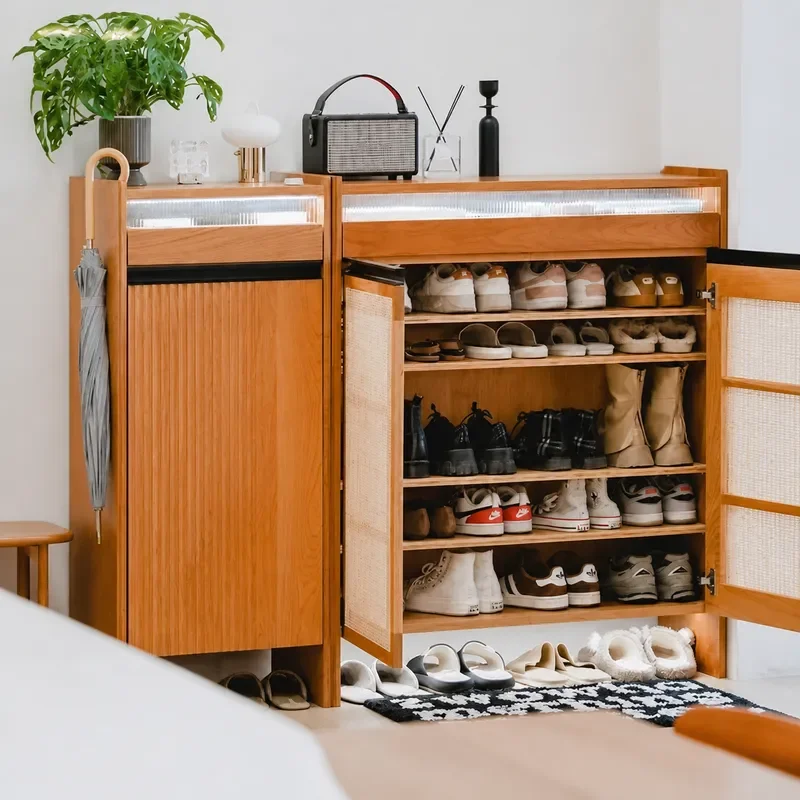 Nordic Solid Wood Shoe Cabinet Modern Simple Entrance Storage Small Narrow Hallway Cabinet Living Room Partition Organizer