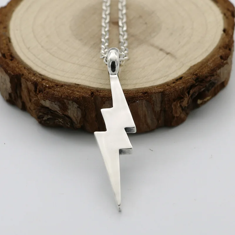 Korean version of clavicle chain lightning smooth pendant Punk fashion trend jewelry Male 925 Sterling Silver Necklace Pendant F