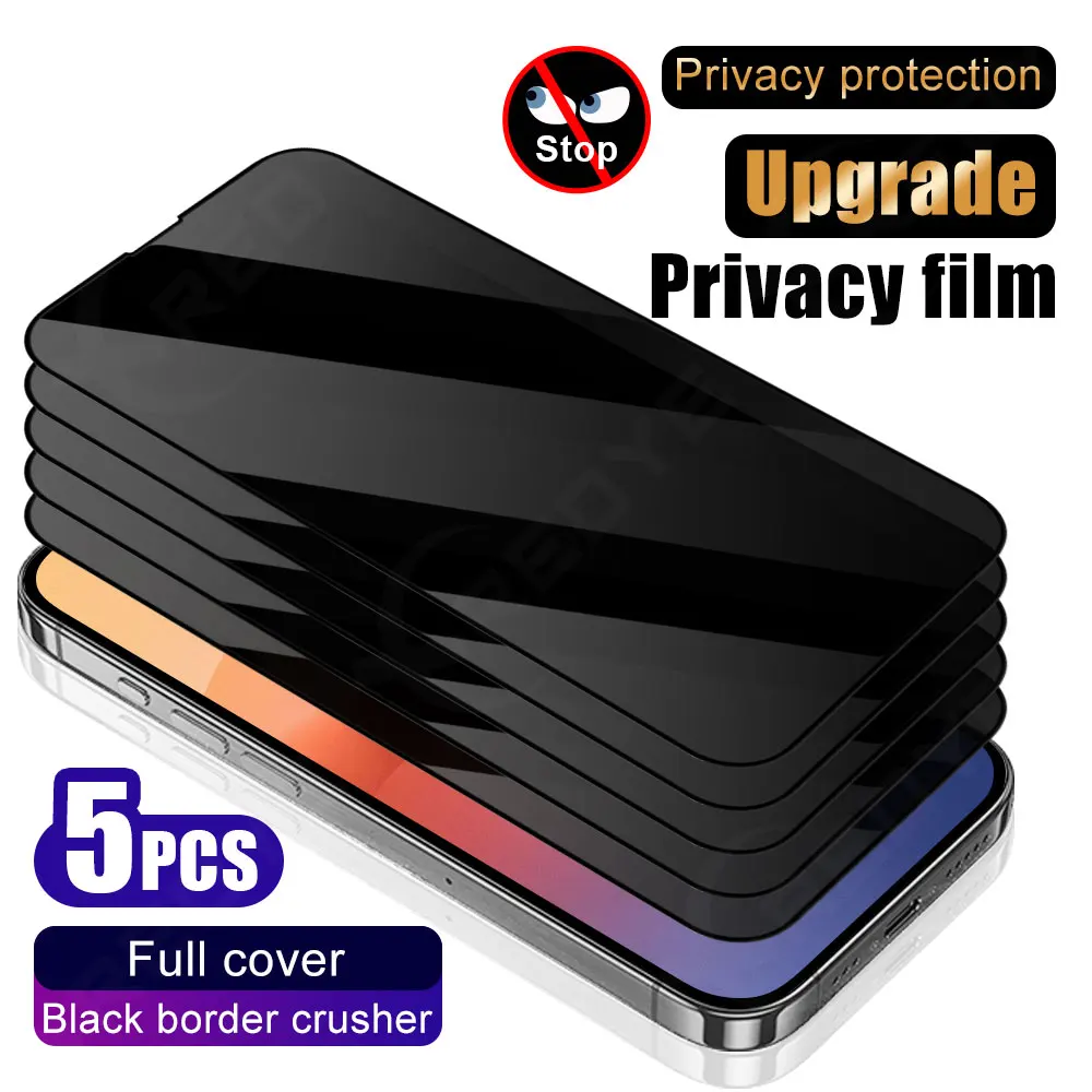 Película protetora para iphone 17 16 pro max, 5 peças, protetor de tela de telefone 15 plus 14 pro, privacidade, vidro temperado, smartphone 13 12 11