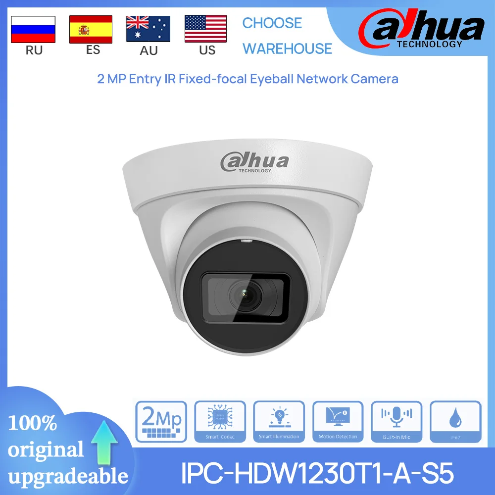 

Dahua Original IPC-HDW1230T1-A-S5 2 MP Entry 30M IR Fixed-focal Eyeball POE Network IP Camera Motion Detection IP67 Built-in MIC