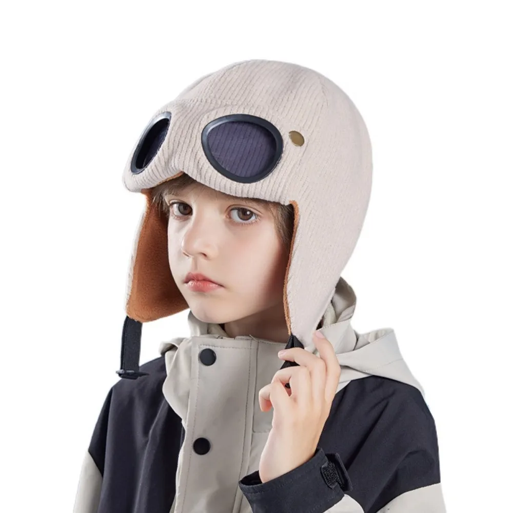 

Neck Protection Children Glasses Hat Buckle Ear Cap Warm Cap With Goggles Fleece Lining Comfortable To Wear Knitted Beanies