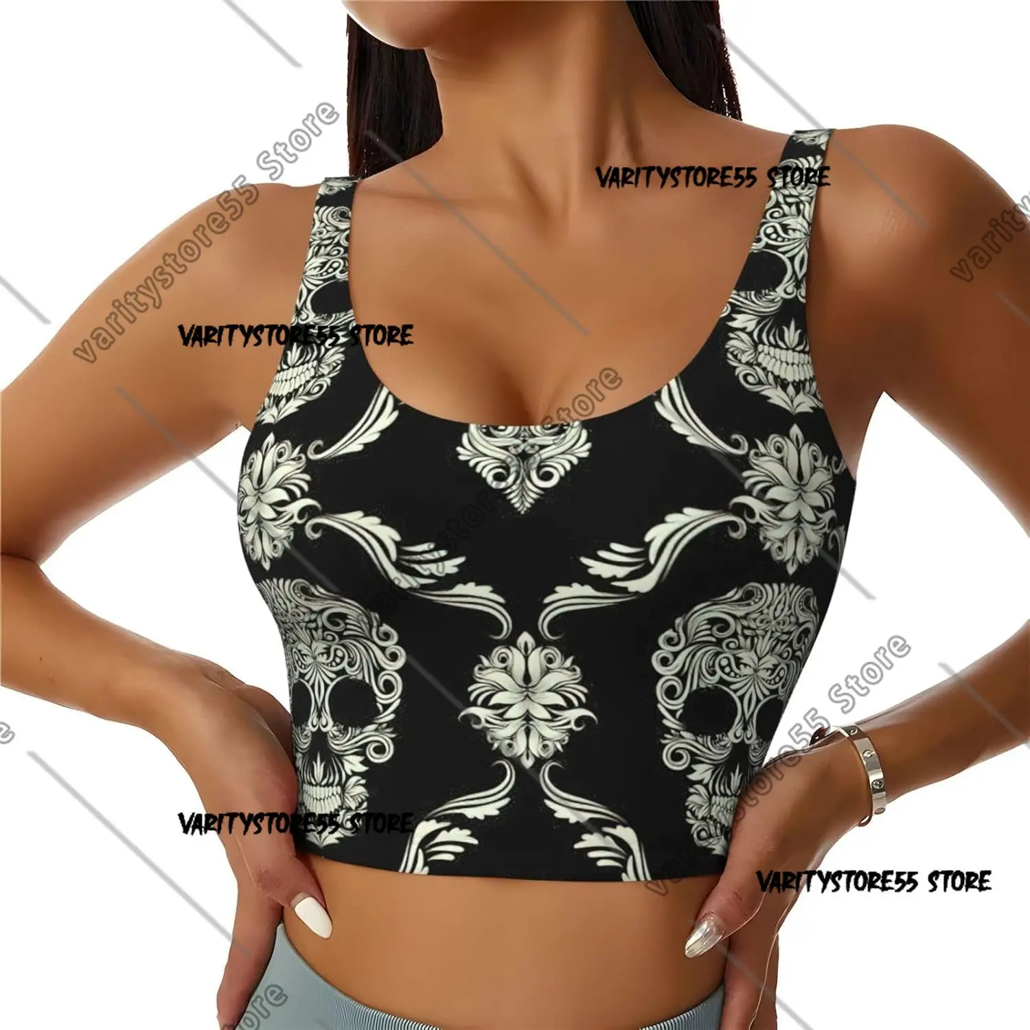 

Женский спортивный жилет без рукавов с цветочным черепом и декоративным узором для йоги, фитнеса, бега