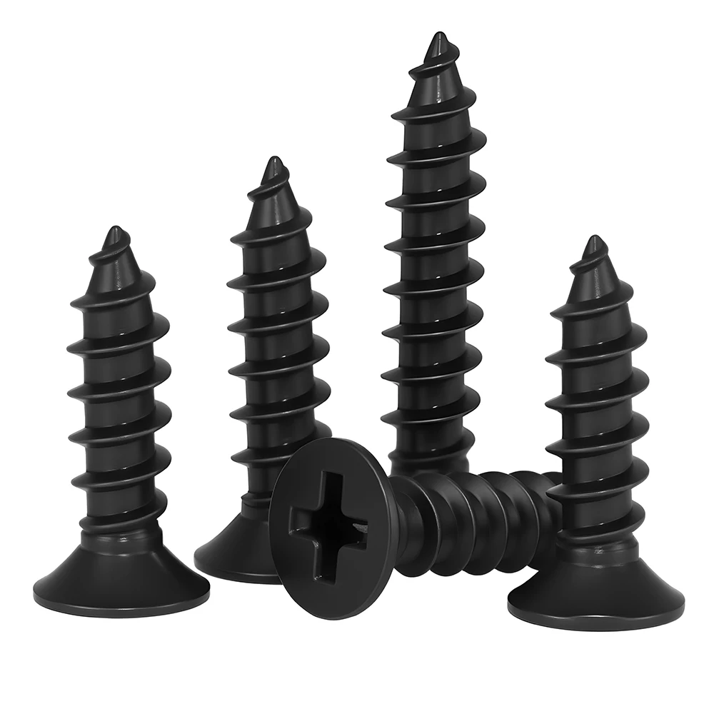 Drywall Screw Cross Countersunk Flat Head Self-tapping Screw Black Mini Small Cross Carbon Steel Phillips Woodworking ScrewM1-M5