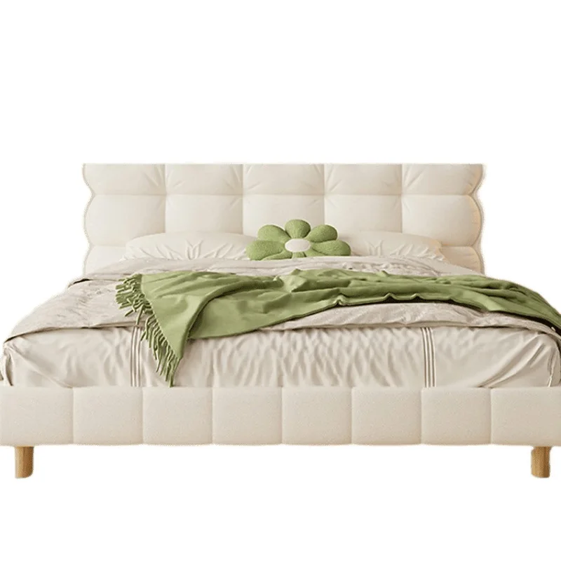 

Cream wind Internet celebrity puff bed, modern simplicity, white fabric, master bedroom soft bag, double bed, French