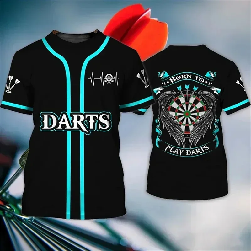 Summer Casual Darts Match T-shirt Men\'s Sports Party Competitive Games Round Neck Short Sleeve Quick Dry Large Size Custom Tops